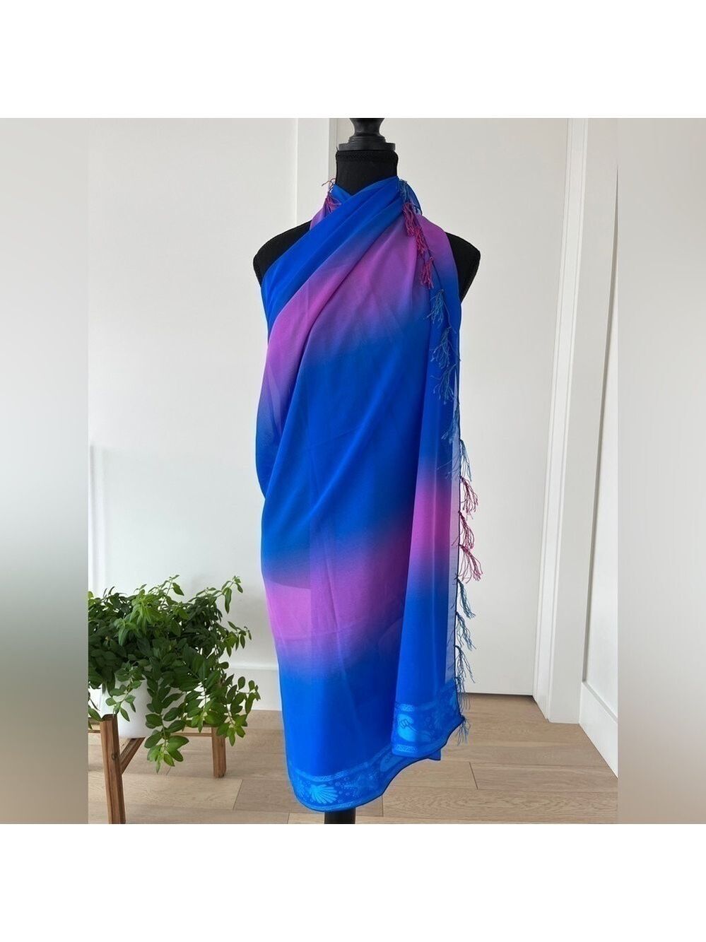 RIMA BEACH WEAR Terivoile Beach Wrap Pink Blue Ombre Swimsuit Coverup Sarong